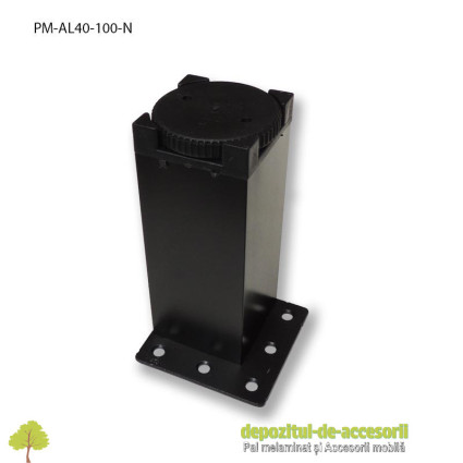 Picior mobilier H100mm profil aluminiu patrat 40x40mm, reglabil, negru