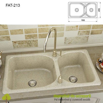 Chiuveta cu doua cuve Granixit compozit 213-800 Peach Freeze 900x490mm
